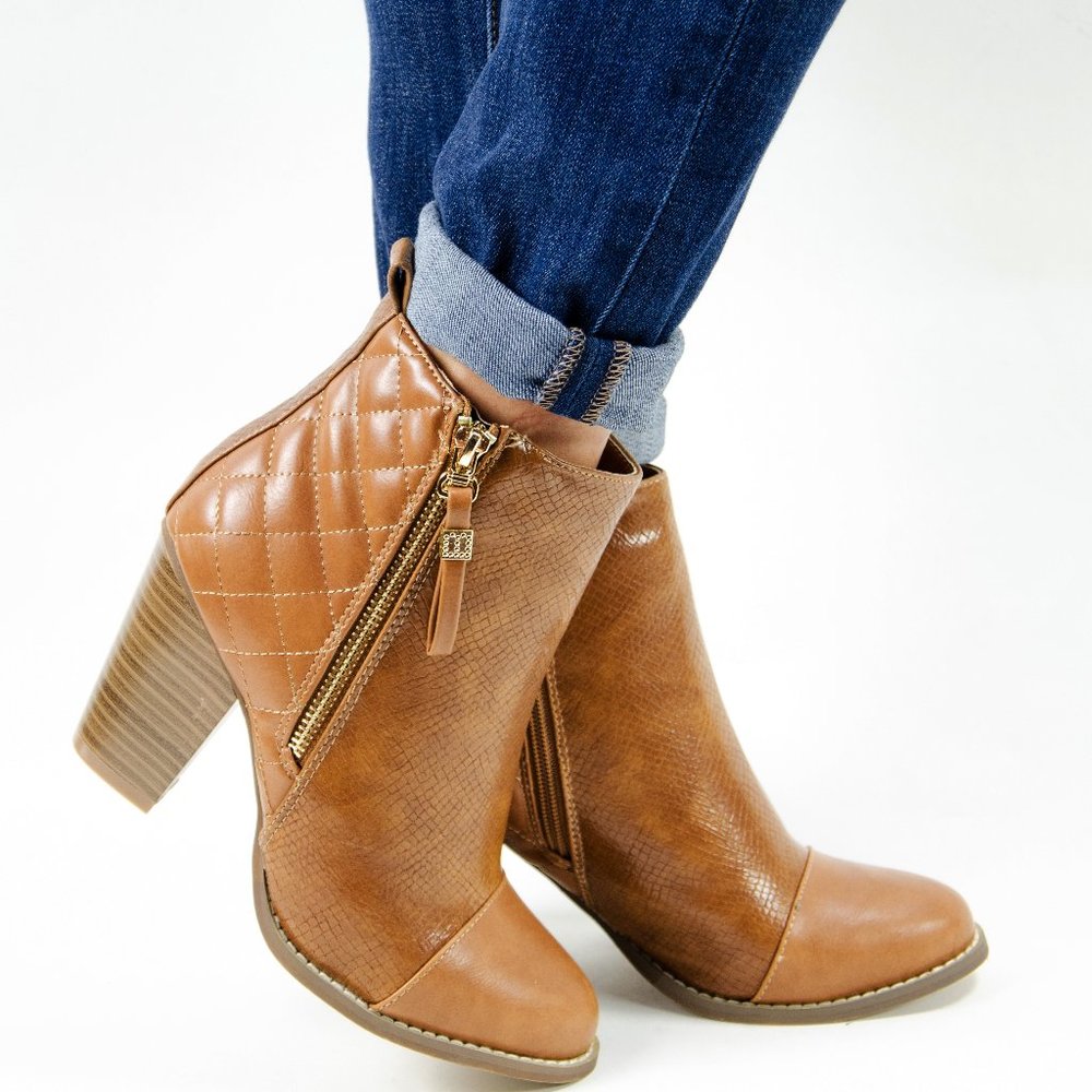 Womens Black or Tan Ankle Booties Faux Leather